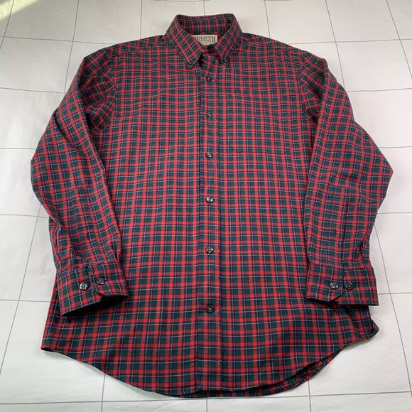 Duluth Trading Co Shirt Mens Small Green Red Plaid Button Down Cotton Wool Blend - Picture 1 of 8